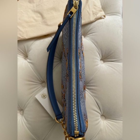 Tory Burch Monogram Brocade Shoulder Bag "Sea Frost” Blue - Picture 6 of 11